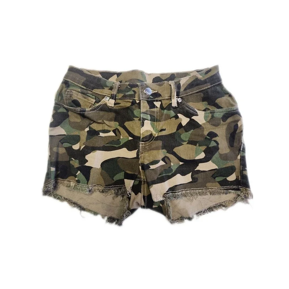 VENUS (Jeans & Polo) Denim Shorts, Cut Offs, Camo Camouflage, Raw Hem, 2